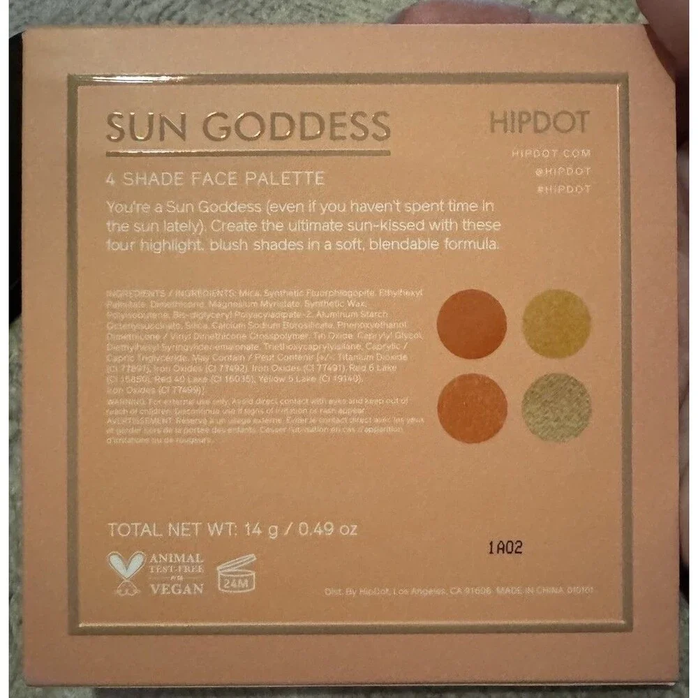 NIB HIPDOT Sun Goddess 4 Shade Blush & Highlighter Face Palette Vegan
